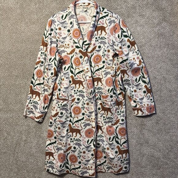 Boden Other - Boden Cotton Dressing Gown Robe L Large Leopard Sunflower Whimsical Cottagecore